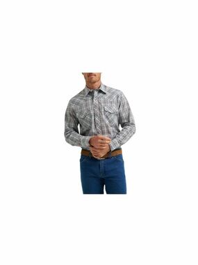 Wrangler Western Shirt Mens Large Gray Plaid Pearl Snap Button Down Cowboy